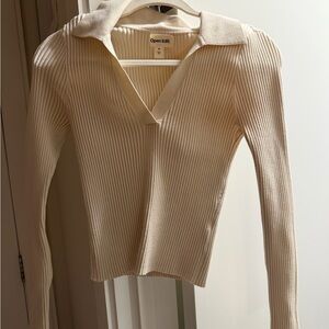 Open Edit Women's V-Neck Cream Sweater